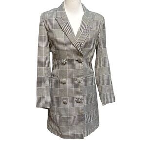 Bardot Gray Plaid Double-Breasted Blazer Coat Dress
